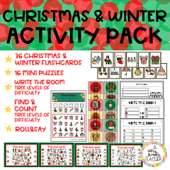 CHRISTMAS STATIONS ACTIVITY PACK: puzzles, write the room, I spy, roll&say...
