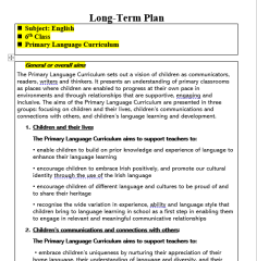 6th Class English Long Term Plan  (Primary Language Curriculum) Term 1,2,3