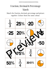 Fractions, Decimals and Percentages Matching