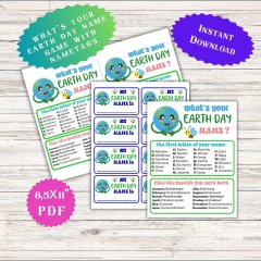 What's Your Earth Day Name, Nametags, Printable Earth Day Game, Activity for Kids, Teens, Adult, Spring Party Classroom Game, Earth Day Decor