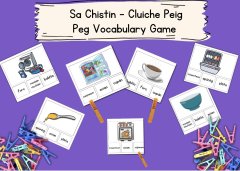 Sa Chistin Game - Printable Vocabulary Peg Game - Sa Bhaile