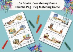 Sa Bhaile Game - Cluiche Gaeilge - Vocabulary - Peg Game Printable