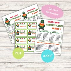 St. Patrick's Day What's Your Leprechaun Name Game, Classroom Name tags Activity
