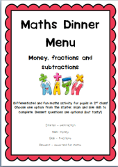 Maths dinner menu cover