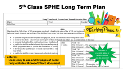 SPHE Long Term Plan for Fifth Class - 5th Class Social Personal and Health Education Yearly Planning
