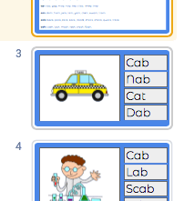 CVC words reading task peg cards