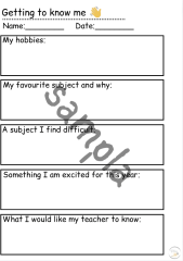 Getting To Know Me - First Day Activity