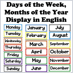 Days of Week, Months of Year Display in English
