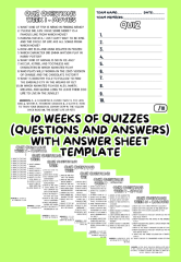 10 Weekly Quizzes And Answer Sheet Template