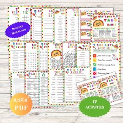 Taco Game Bundle Mexican Fiesta Activities for Kids & Adults Classroom Worksheet