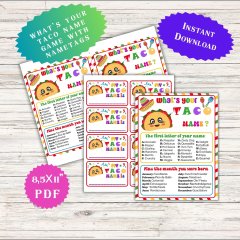 What's Your Taco Name Game Cinco De Mayo Mexican Classroom activity Nametags