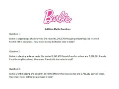 Barbie Addition Maths Questions