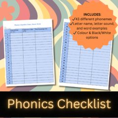 Phonics Checklist (Name, Sound, Word) | 43 phonemes | Assessment for learning