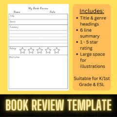 FREE | My Book Review Template | Junior Infants - 2nd Class | EAL