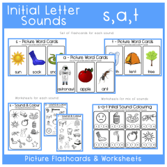 Phonics - Initial Sounds S, A, T Flashcards & Worksheets