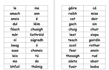 Focail Ardmhinicíochta (High Frequency Words in Irish)