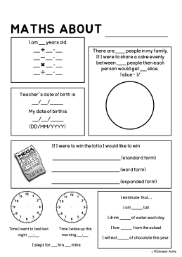 Maths About Me: Back to School Maths Worksheets