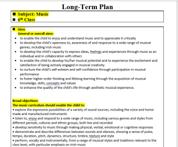6th Class Long Term Planning (11 Subject Bundle) Primary Language Curriculum