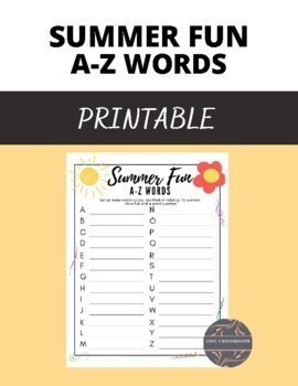 Summer A-Z Words Activity Sheet