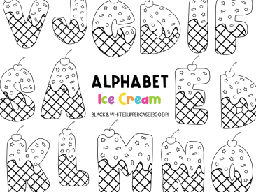 Alphabet Ice Cream Clipart - Black & White