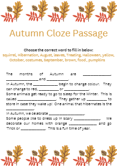 Autumn Cloze Text