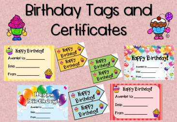 Birthday Tags and Certificates
