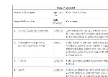 Classroom Support Plan/ CSP - Level 1 Continuum of Support - Student Support File Format