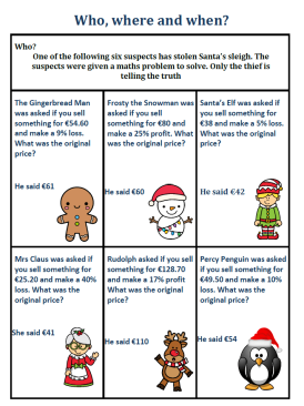 Christmas Maths Mystery- Reverse Percentages