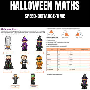 Halloween Maths-Speed-Distance-Time Formula