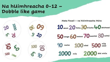 Na hUimhreacha Móra [10,20,...1000] (Bigger Numbers) - Dobble like game