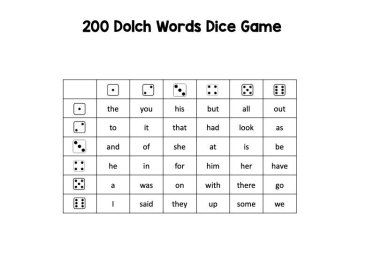 200 Dolch Words Dice Game