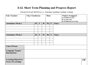EAL Short Term Planning Template and Sample Completed Plan