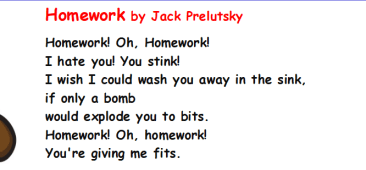 'Homework, oh homework!' poem