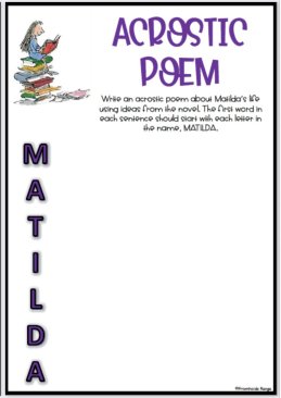 Roald Dahl Day Matilda Acrostic Poem