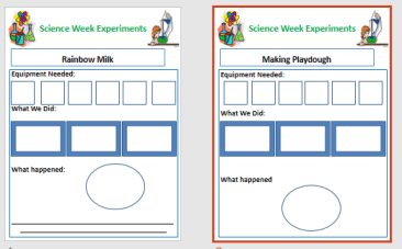 Infants- Science Week Experiments Templates