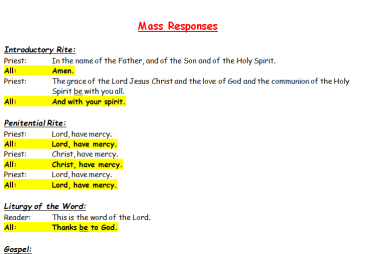 Mass responses to learn for First Holy Communion & Confirmation
