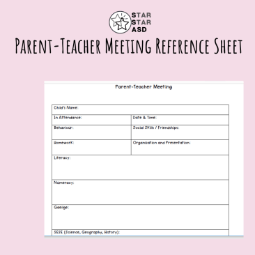 Parent-Teacher Meeting Reference Sheet cover