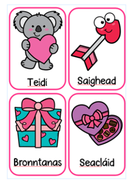 Gaeilge - Valentine Vocabulary Flash Cards and colour worksheets