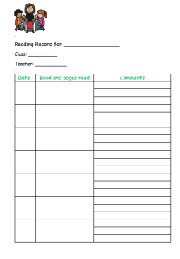 Reading Record- recording sheet
