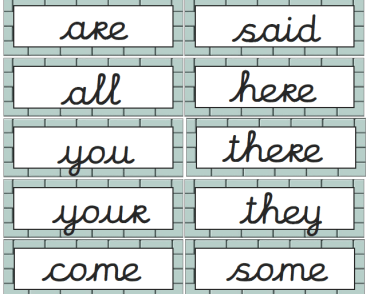 Jolly Phonics Tricky words in Just Cursive script