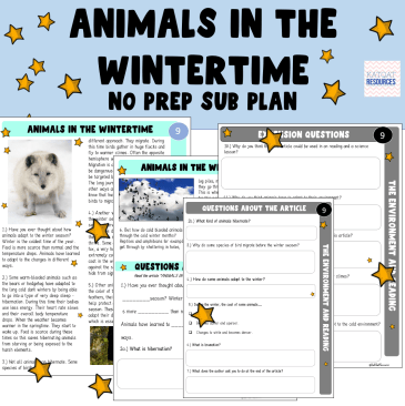 Animals In Wintertime Substitute Teacher Supply Teacher No Prep Comprehension Activity
