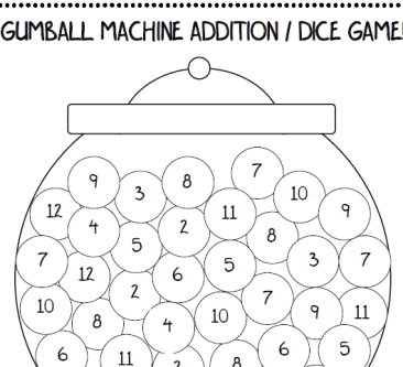 Gumball Machine Addition & Subtraction Dice Games