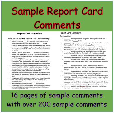 Over 200 Sample Report Card Comments
