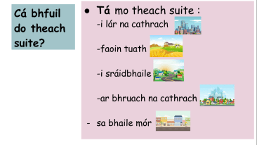 Sa Bhaile teanga ó bhéal (Oral Language) questions and answers Powerpoint