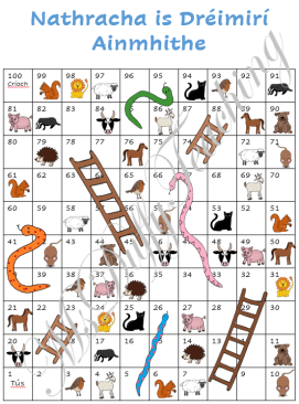 Ainmhithe (Animals) - Snakes and Ladders Game
