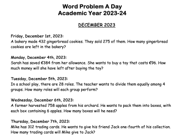 Maths Word Problem a Day - Senior Classes