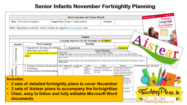 Senior Infants Fortnightly Plans for November