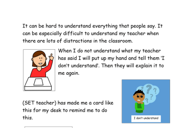 Social story on seeking clarification/ not understanding what the teacher says