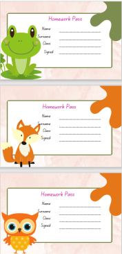 Homework Pass - 6 animal designs