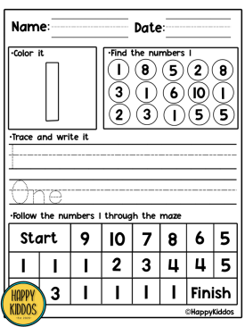 Number Activities: Maze 1-10 Worksheets